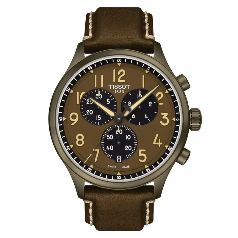 Tissot Chrono XL Herenhorloge Ø 45 mm - Zwitsers Kwarts Chronograaf Saffier 10 ATM Leren Band