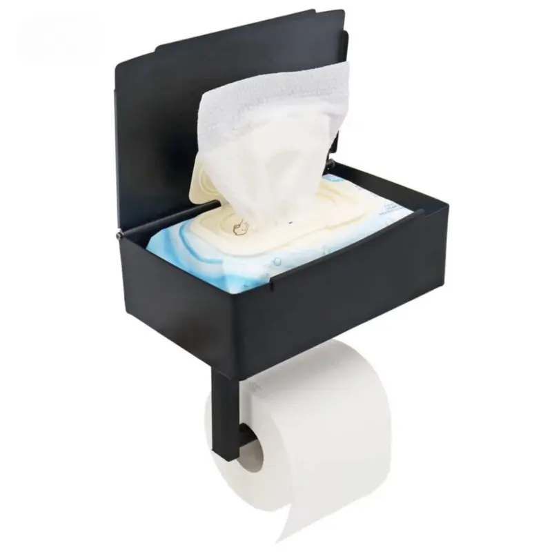 Toilettenpapierhalter Edelstahl mit Ablage | Handy- & Feuchttücherfach | 20,5×13×6,5 cm | Kleben oder Schrauben, rostbeständig