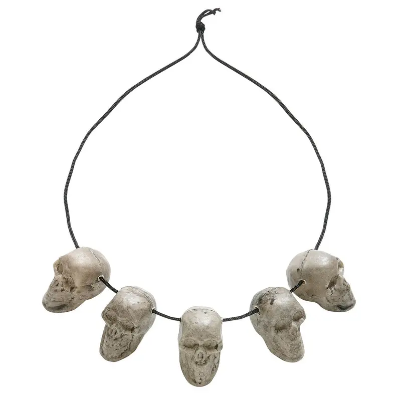 Totenkopf Halskette Halloween | Graue Kette mit 5 Totenschädeln als Accessoire für Skelett-, Piraten- und Horror-Kostüme