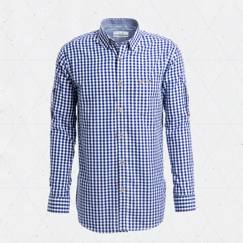 Trachtenhemd Herren | Blau kariertes Hemd für Lederhosen, Oktoberfest und traditionelle Trachten-Outfits