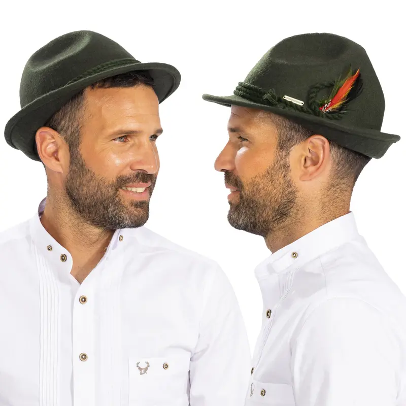 Trachtenhut Herren | Grüner Filzhut im bayerischen Stil für Oktoberfest, Lederhose und traditionelle Tracht