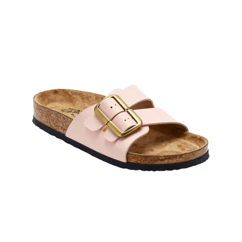 Unisex Leder Slide Sandalen mit Doppelschnalle | weiches Fußbett, druckentlastend & bequem | zeitloser Sommer-Style