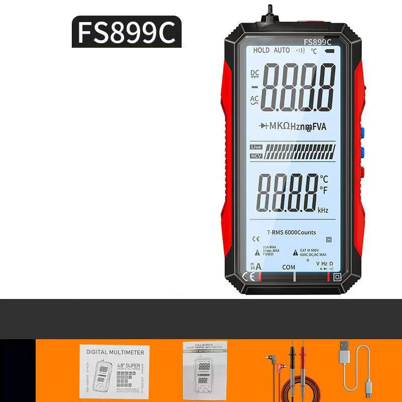 USB Digitalmultimeter mit Auto-Range | LCD mit Hintergrundbeleuchtung | AC 6A/10A, kompakt 152×73 mm, inkl. Messleitungen