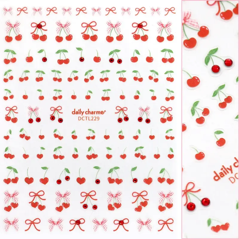 Valentine Bejeweled Nail Art Sticker Coquette Cherry