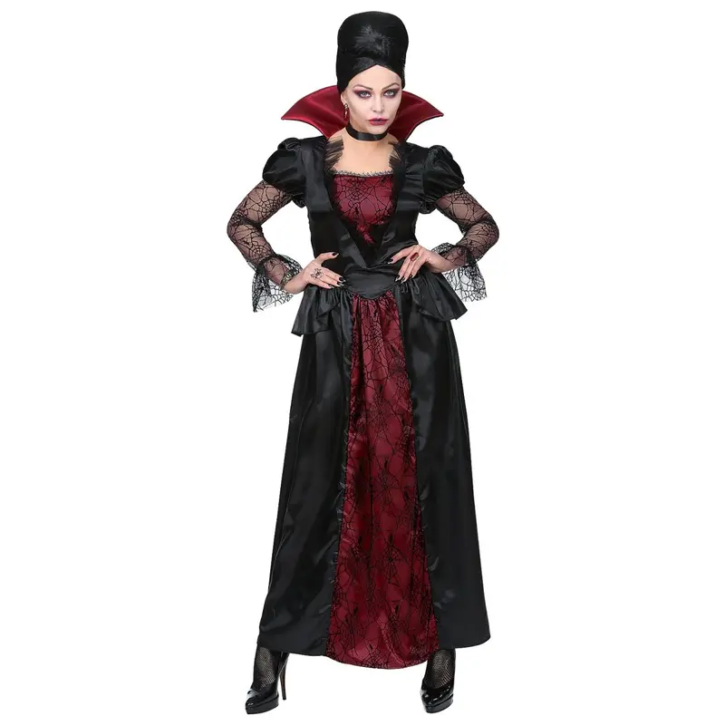 Vampir Kostüm Damen | Halloween-Kostüm mit Kleid und Halsband für Vampir-Verkleidung und Mottopartys