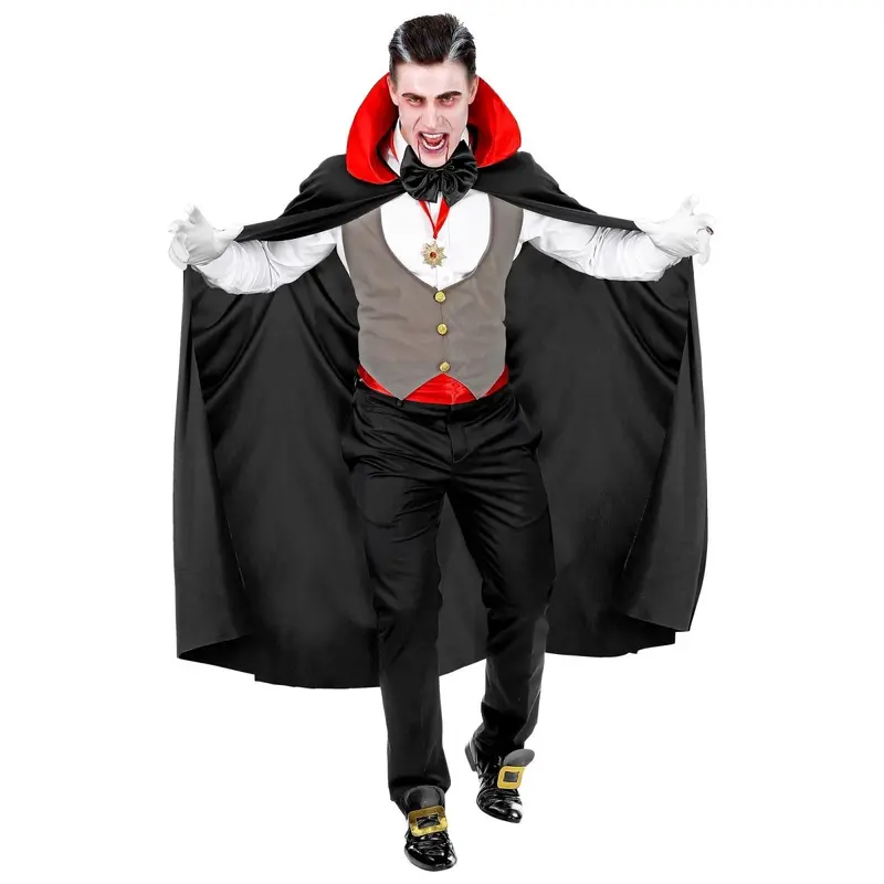 Vampir Kostüm Herren | Halloween-Kostüm mit Weste, Umhang, Fliege, Medaillon und Handschuhen für Mottopartys