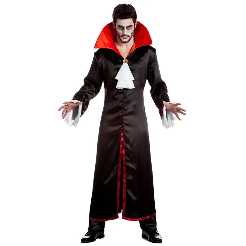 Vampir Kostüm Herren | Schwarzes Halloween-Kostüm mit Umhang, roten Akzenten und Stehkragen für Mottopartys
