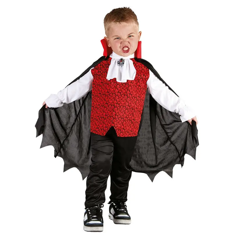 Vampir Kostüm Kinder 3–4 Jahre | Rot-schwarzes Halloween-Kostüm mit Cape, Kragen und Hemd für Halloween-Partys