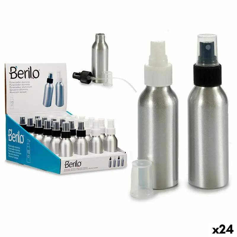 Verstuiverfles Berilo Wit Zwart Transparant Zilverkleurig Aluminium Polypropyleen 100 ml (24 Stuks)