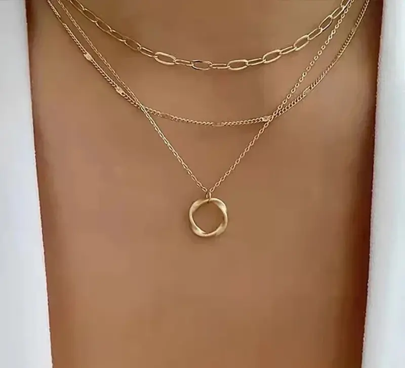 Vintage Gold Mehrschichtige Halskette mit Anhänger | Eleganter Damen-Schmuck mit Steinbesatz | Zeitloses Layering-Design