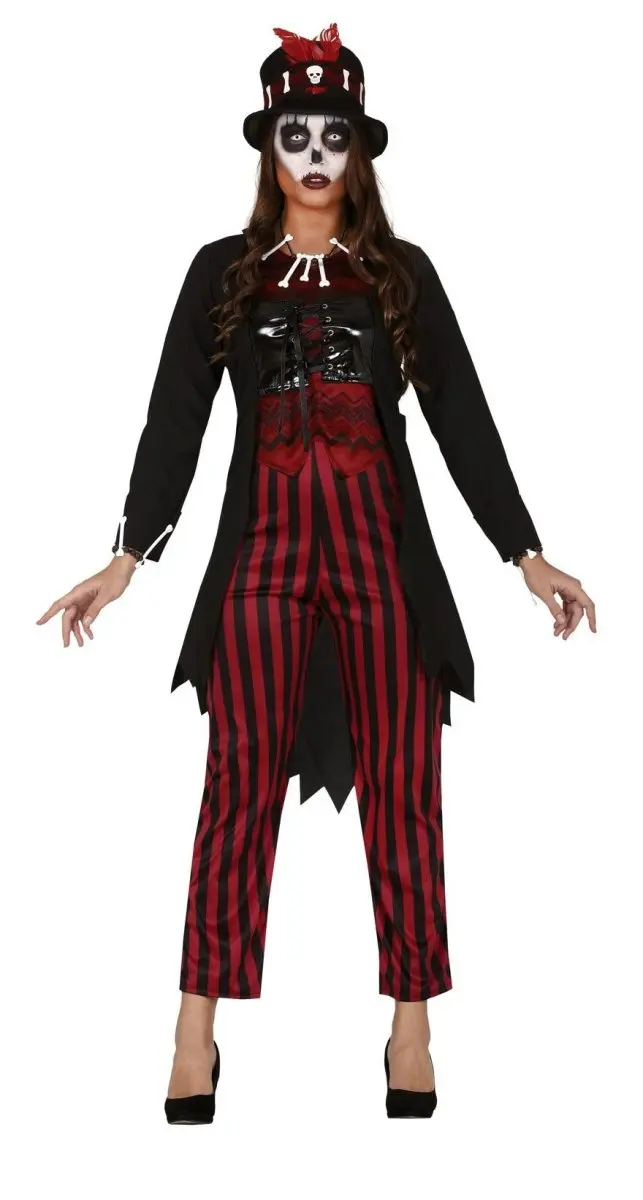 Voodoo Kostüm Damen | Halloween-Kostüm mit Jacke, Korsett, Hose und Hut für Halloween- und Mottopartys