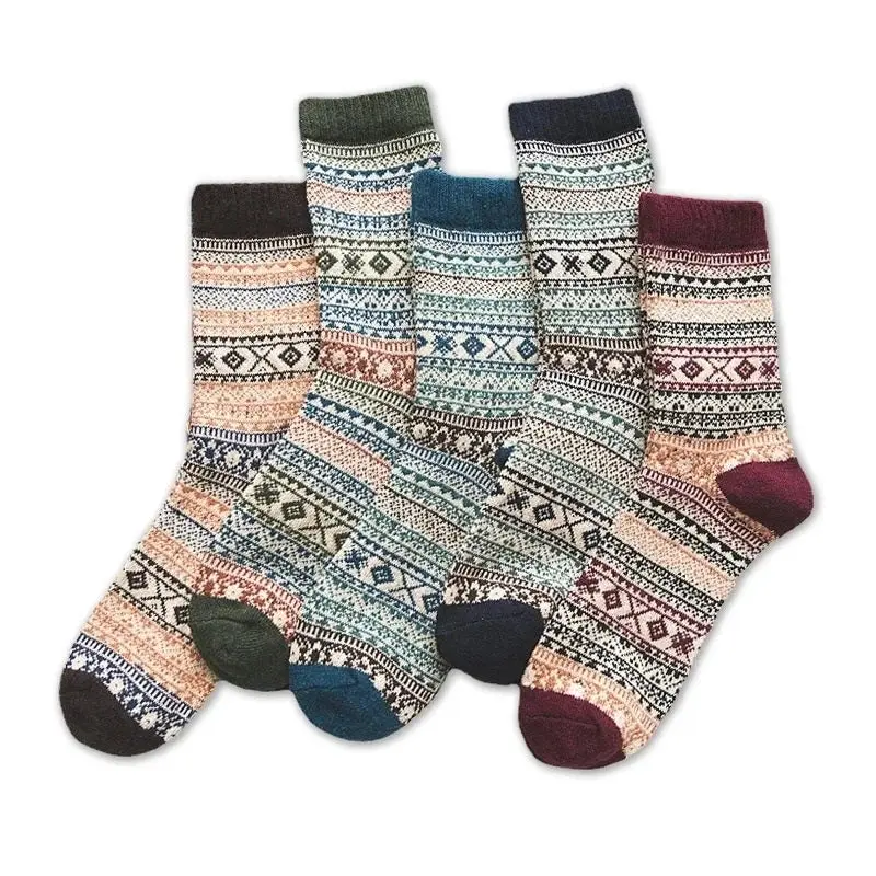 Warme Socken | Skandinavisches Muster & weiche Strickstruktur | 5er-Pack für Alltag und Winter