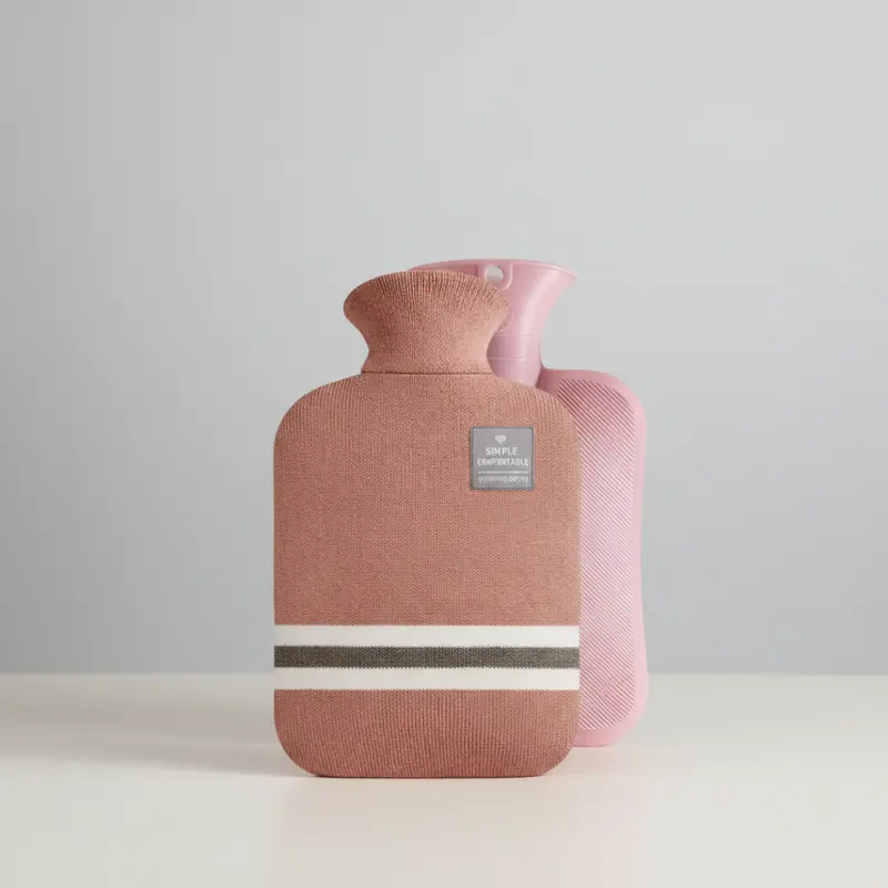 Wärmflasche 2 Liter mit Strickbezug | 25,5 × 15,5 cm Wärmflasche aus PVC mit 6–8 Std. Wärmespeicherung und großer Öffnung