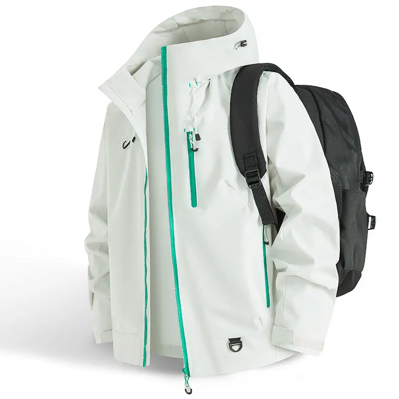 Wasserdichte Sportjacke | Outdoorjacke mit Kapuze, winddichter Passform, atmungsaktivem Gewebe und Reißverschlusstaschen
