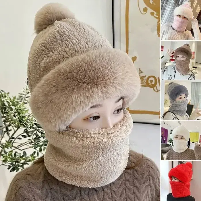 winddichte flauschige Beanie-Mütze Schal