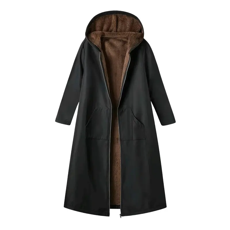 Winter Parka | Langer gefütterter Mantel mit Kapuze, Reißverschluss und verlängertem Saum für kalte Tage