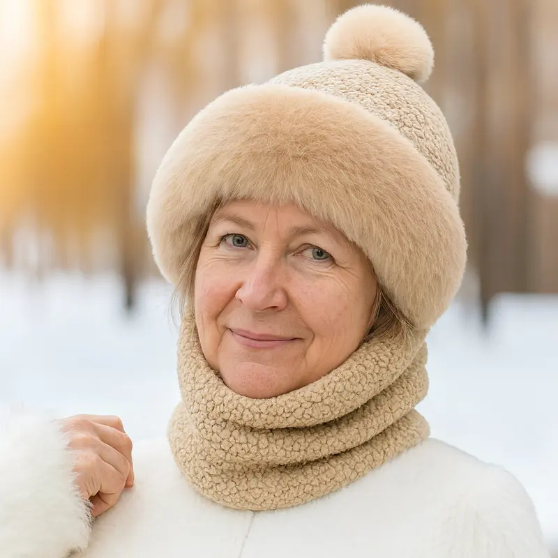 Winterfleece Mütze & Schal Set | Weich & Warm | Mit Pompon | Für Damen