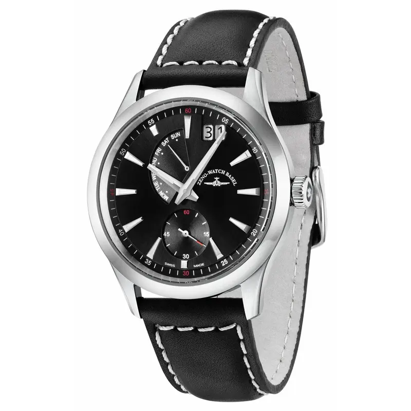 Zeno Watch Basel Herenhorloge Zwart Leer - Zwitsers Kwarts Ø 42mm - 6662-7004Q-G1