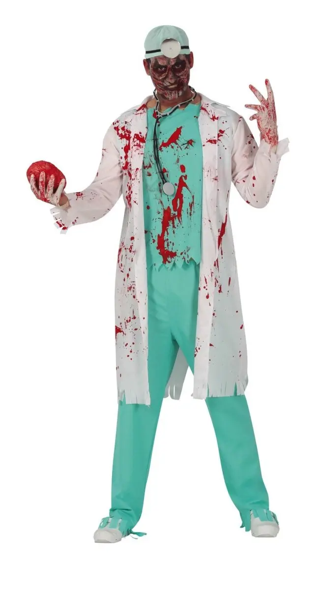 Zombie Arzt Kostüm Herren | Halloween-Kostüm mit weißer Jacke, T-Shirt und Hose für Halloween- und Mottopartys