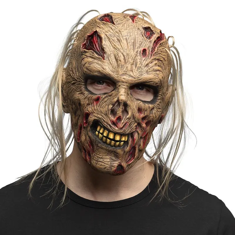 Zombie Maske Halloween | Latex-Gruselmaske mit Wunden, verrotteter Haut und Haaren für Horror- und Zombie-Kostüme