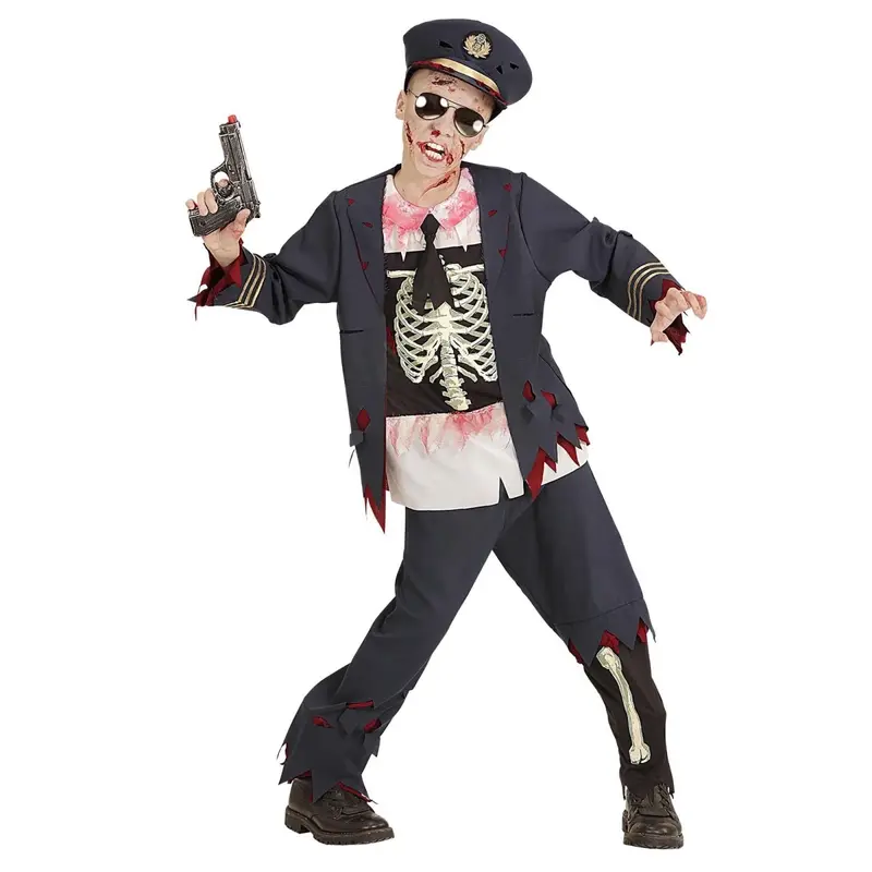 Zombie Polizei Kostüm Jungen | Halloween-Kostüm mit Hose, Jacke, Bluse und Mütze für Halloween- und Mottopartys
